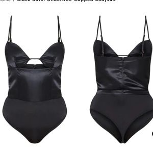PLT Black Satin Underwire Cupped Bodysuit